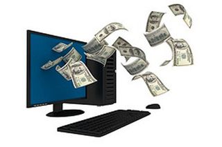 money flying out of a computer