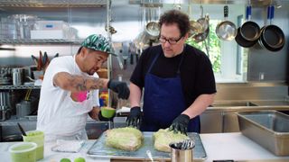 Roy Choi and Jon Favreau in the kitchen in The Chef Show