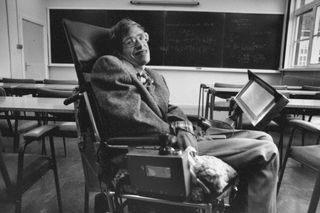Stephen Hawking in lecture hall