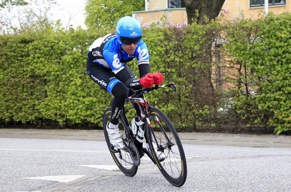 Christian Vande Velde (Garmin-Barracuda) on the Herning, Denmark time trial course.