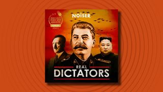 The logo of the Real Dictators podcast on an orange background