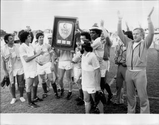 Maccabi Hakoah Sydney City East, then known as Sydney City, celebrate after winning the 1980 National Soccer League title – their third