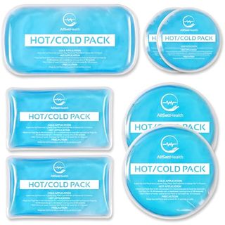 7 round and rectangle blue ice packs in four different sizes