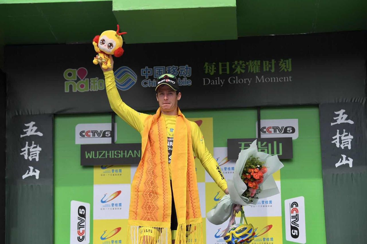 Raymond Kreder pulls on the yellow jersey