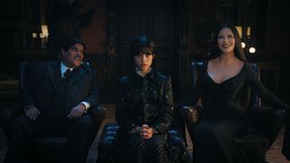 wednesday addams netflix episode one gomez, wednesday and morticia addams