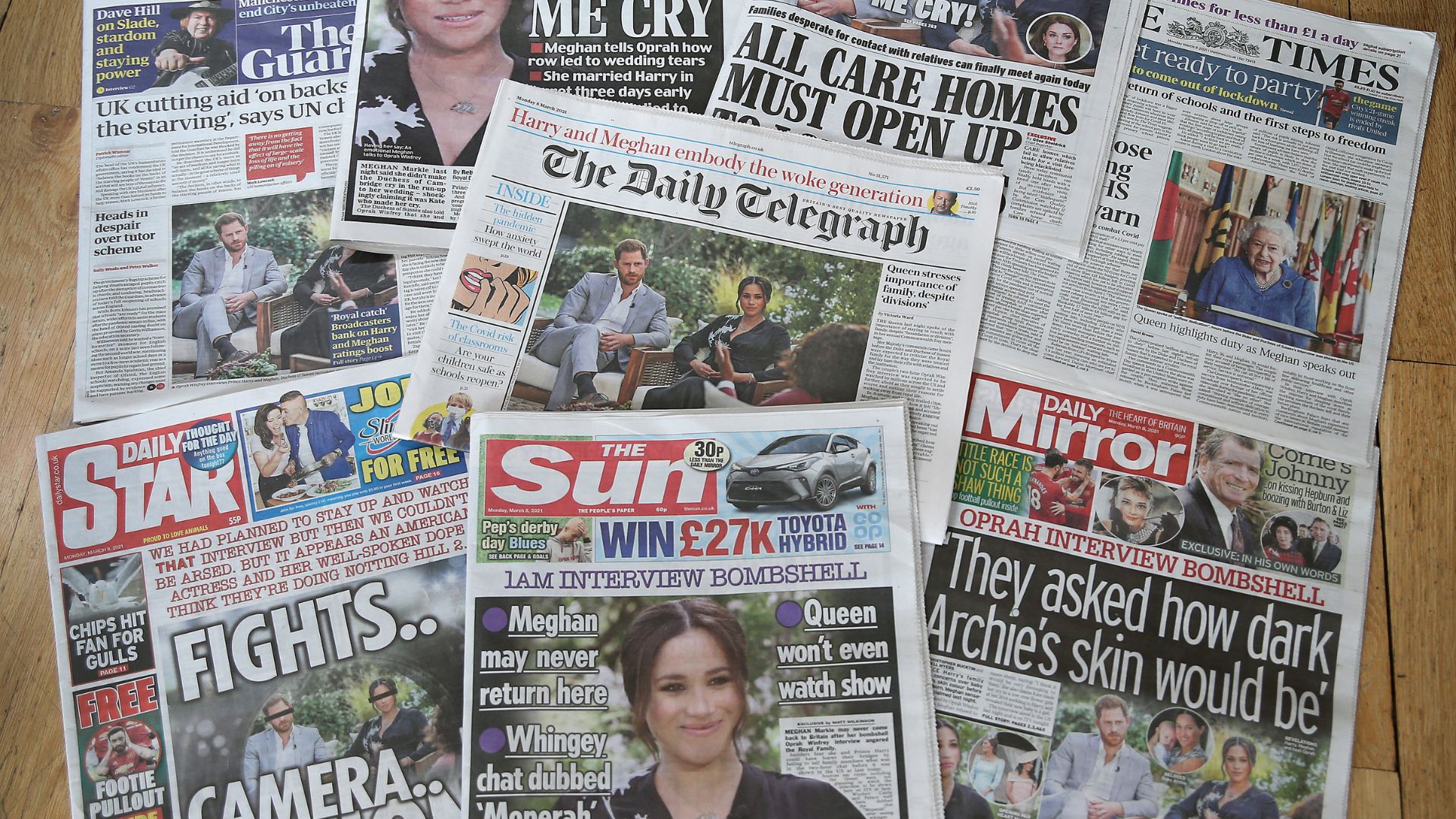 Newspaper front pages following Harry and Meghan on Oprah