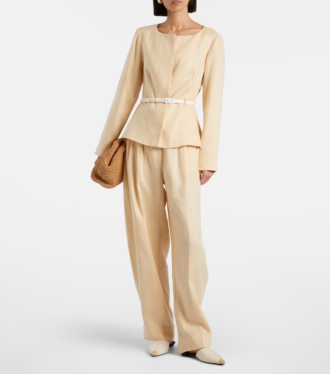 Rio Pleated Linen Barrel-Leg Pants
