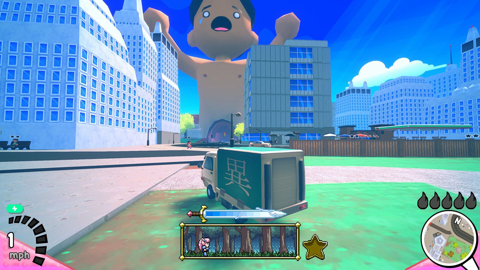 This anime-themed game is like Katamari Damacy, Crazy Taxi and Tony Hawk rolled into one, with a mix of 2D anime, pixel art and Dreamcast-era 3D visuals – it shouldn’t work but does