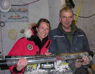 Study co-authors Julie Brigham-Grette and Pavel Minyuk collect sediment cores from Lake El'gygytgyn in the northeast Russian Arctic. These samples help scientists better understand the Arctic's climate history, dating from 2.2 million to 3.6 million years ago