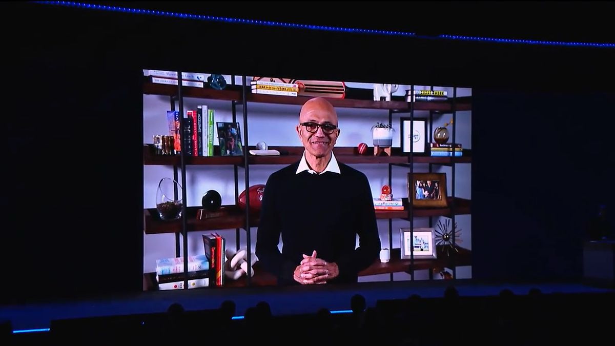 Image of Satya Nadella speaking at IFS Connect 2024