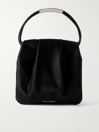 Mini Leather-Trimmed Gathered Satin Tote