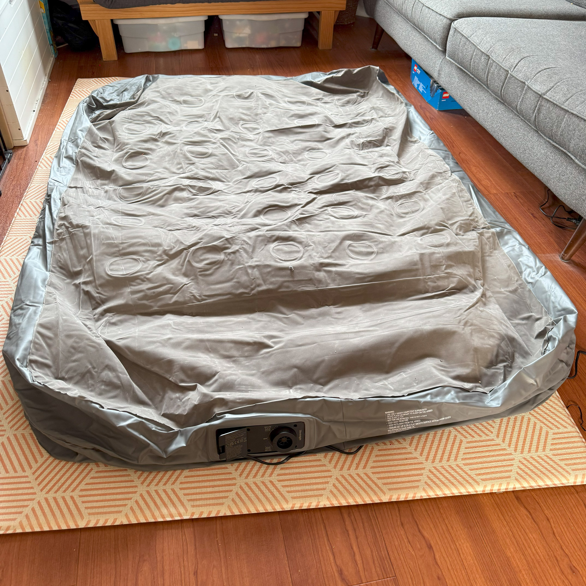 The Silentnight Extra High Flocked Airbed being tested