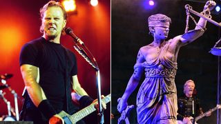 James Hetfield (left) and the Lady Justice statue