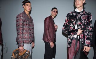 Male models at Fashion week 2018 wearing Emporio Armani