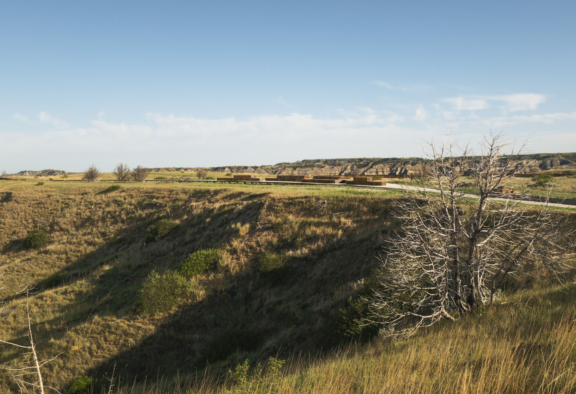 landscape views of Theodore Roosevelt Presidential Library and its context in the Badlands, South Dakota