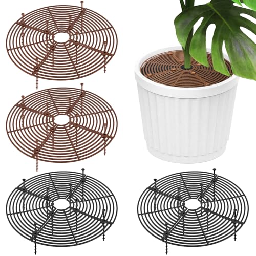 Qwork&amp;reg; 4 Pack Plant Pot Grid With Anti-Skid Nails, 11.8" /30cm Cuttable Flower Pot Soil Protector Cover to Protect Plants From Cats Dogs