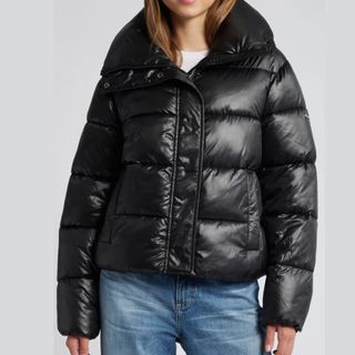 Black high shine puffer