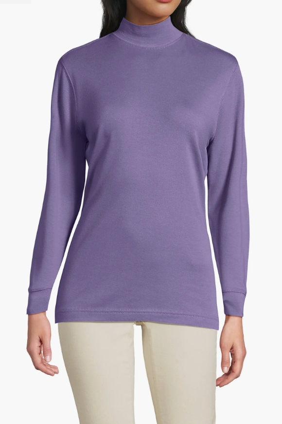 Lands&#039; End, Relaxed Cotton Long Sleeve Mock Turtleneck