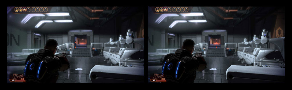 Note the lighting artifacts at the top-left when cross-viewing in 3D. This is actually one of the less obtrusive anomalies that plague 3D Vision in this game.