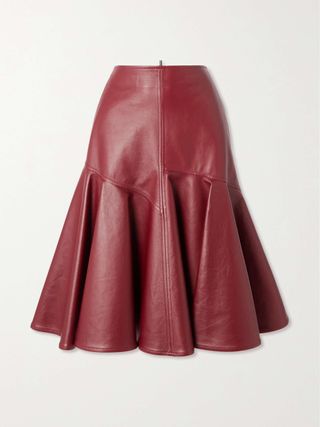 Gathered Leather Midi Skirt