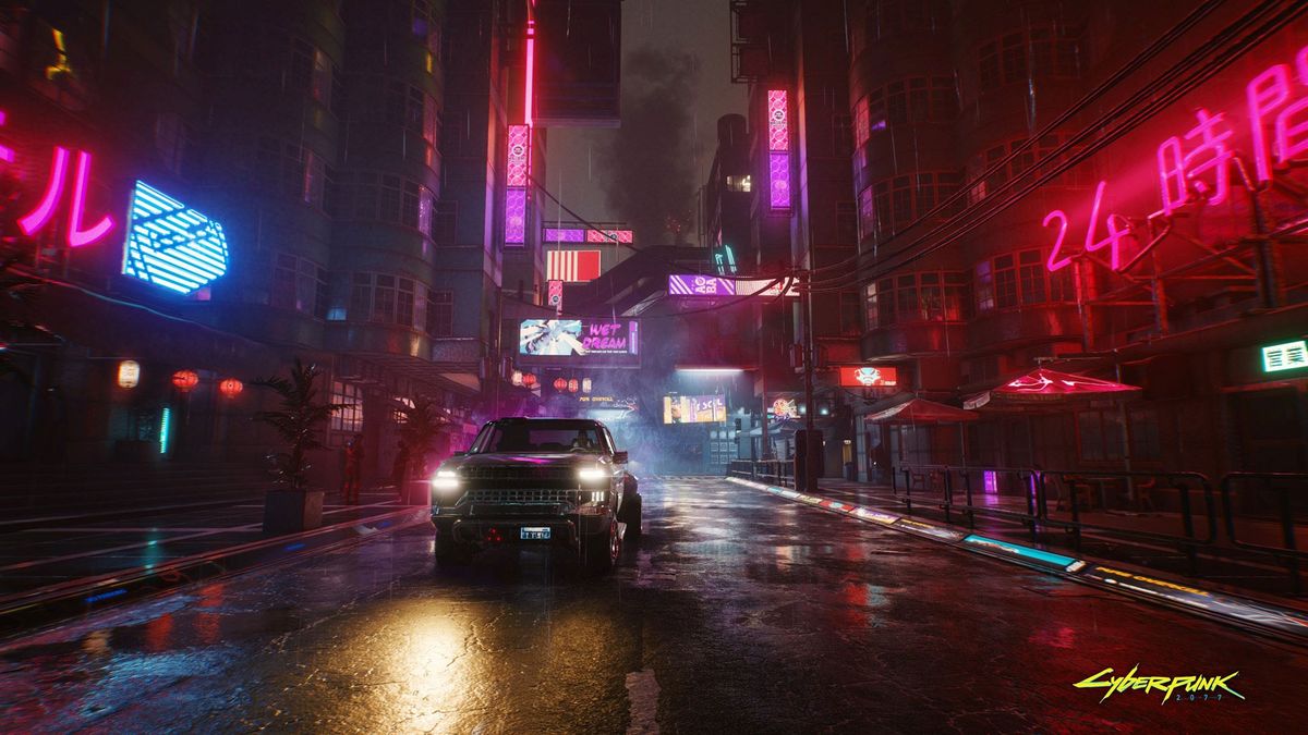 Cyberpunk 2077, blue, city, neon, night, pink, purple, HD phone