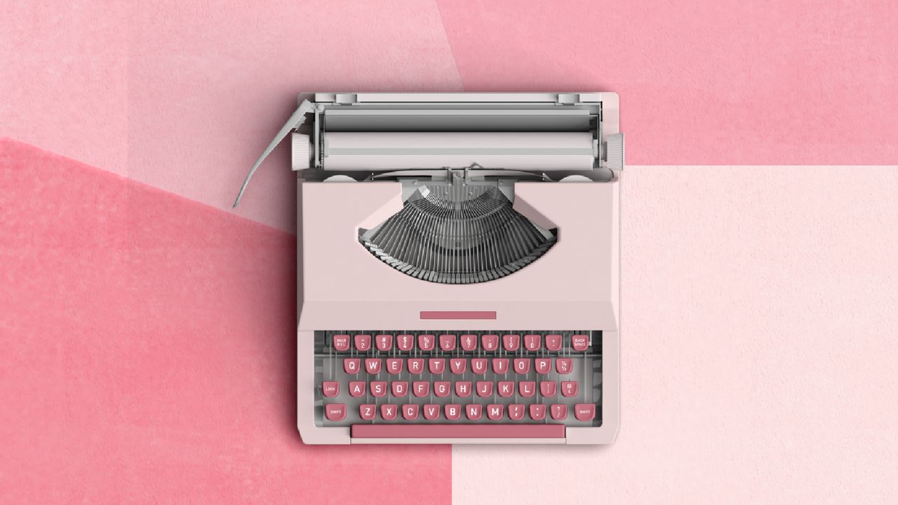 '70s typewriting on a pink patterned background