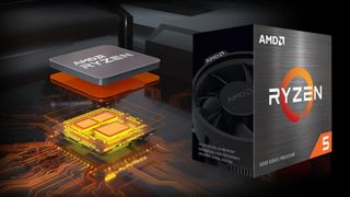 AMD Ryzen 5000 illustration with boxed CPU