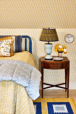 Yellow bedroom with prints and patterns