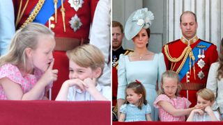 Two photos of the royal family - including Prince George and Savannah Phillips - on the balcony of Buckingham Palace