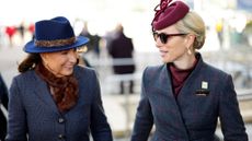 Carole Middleton and Zara Tindall attend day 2 'Ladies Day' of the Cheltenham Festival at Cheltenham Racecourse on March 11, 2026