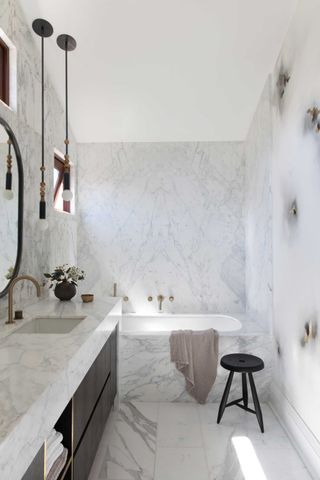 a modern white minimalist bathroom