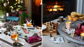 Festive games night christmas party theme with Monopoly board and cards