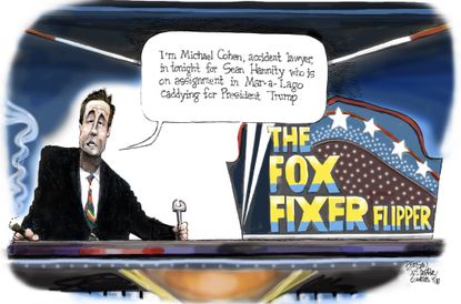 Political cartoon U.S. Michael Cohen Sean Hannity Trump golf Fox News