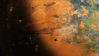 An image of mars colonization efforts from the videogame Per Aspera.