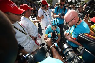 Magnus Cort Nielsen rests after winning stage 15 at the Tour de France