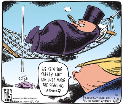 Political cartoon U.S. Trump safety net wealthy