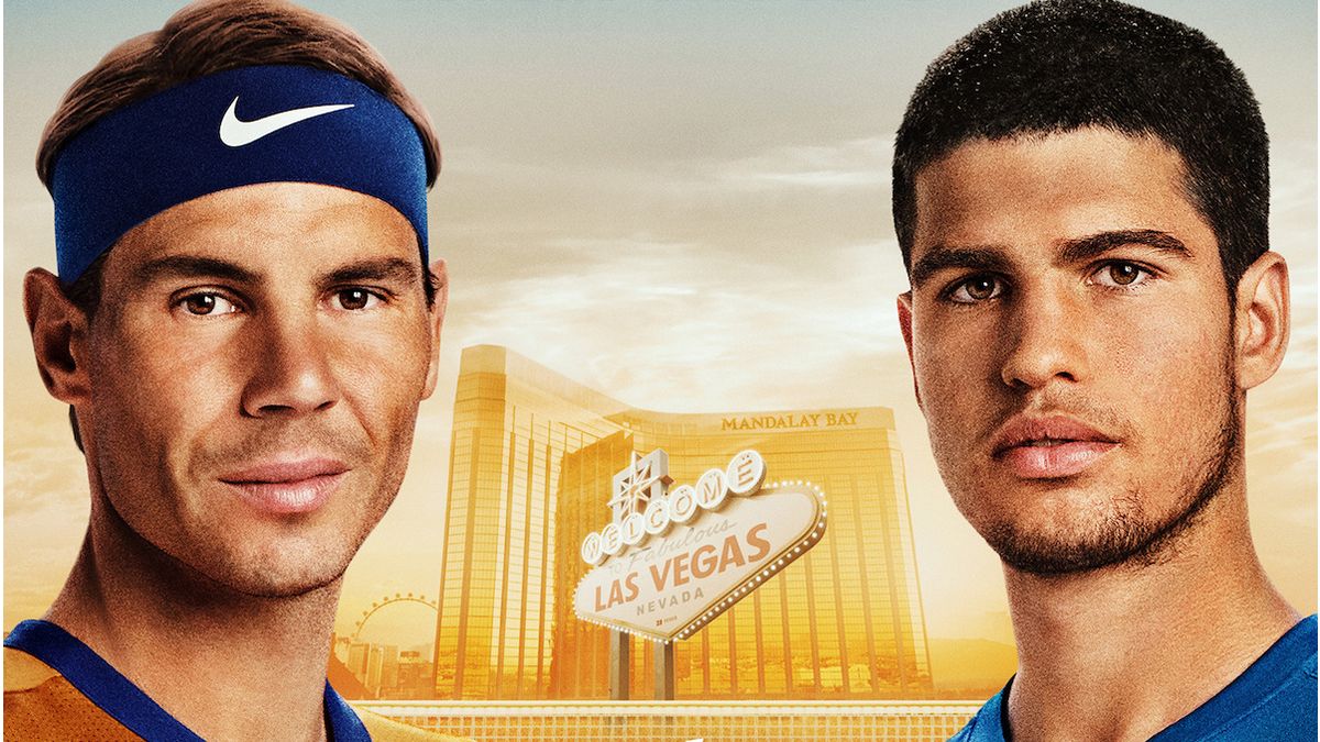 A promotional image for the Netflix Slam featuring Nadal and Alcaraz&#039;s faces