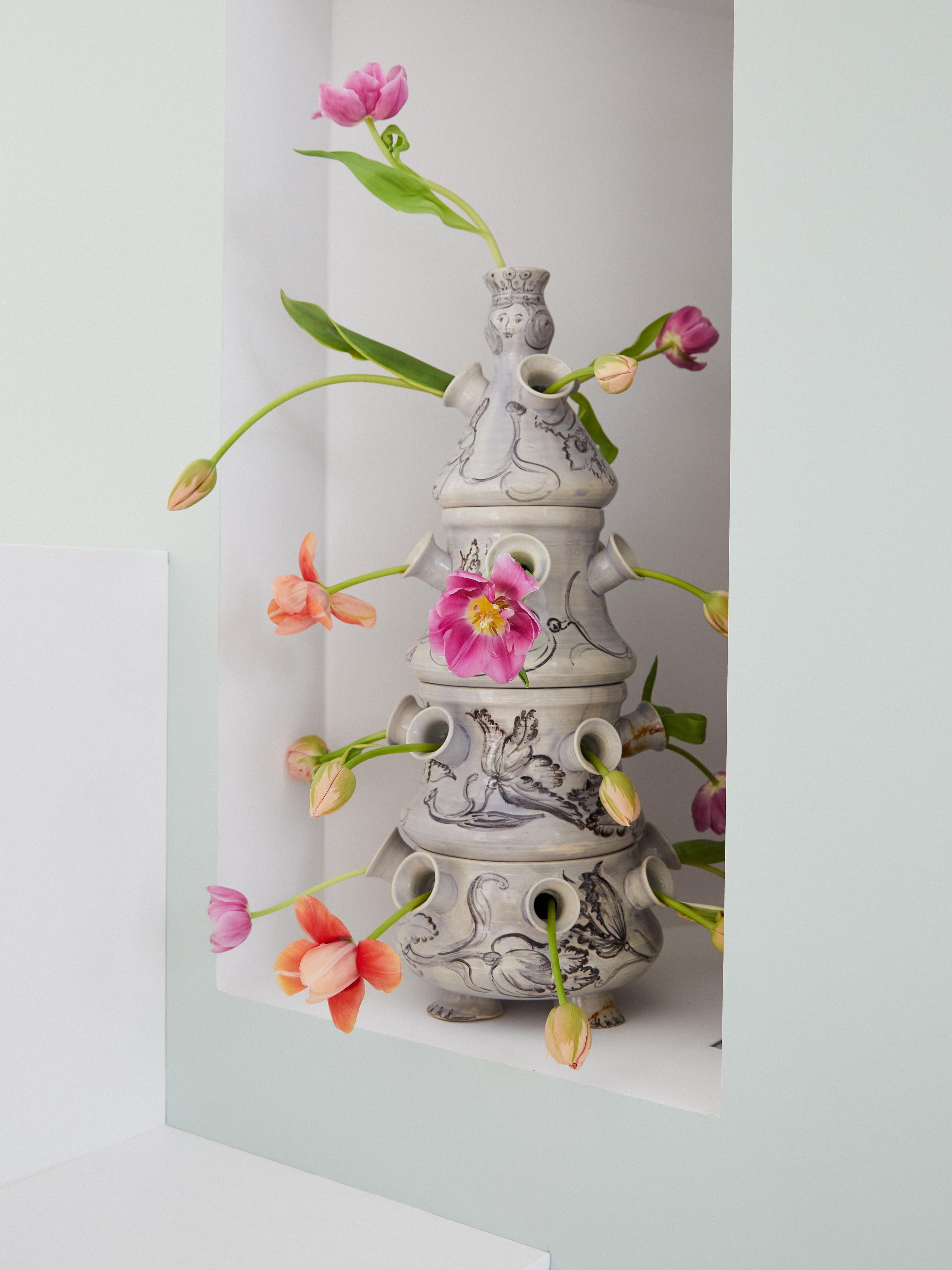 tulips in a tulipiere