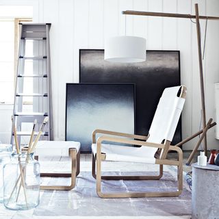 simple white room with large scale pieces