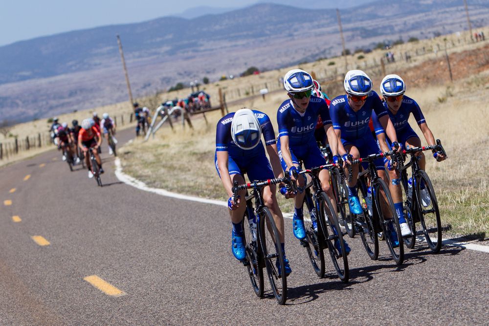 UnitedHealthcare teammates work hard to establish a break during stage 1 of the Tour of The Gila on April 18, 2018