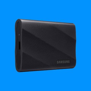 Samsung T9 external SSD on colourful background