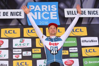 Stage winner Tim Wellens on the final Paris-Nice podium.