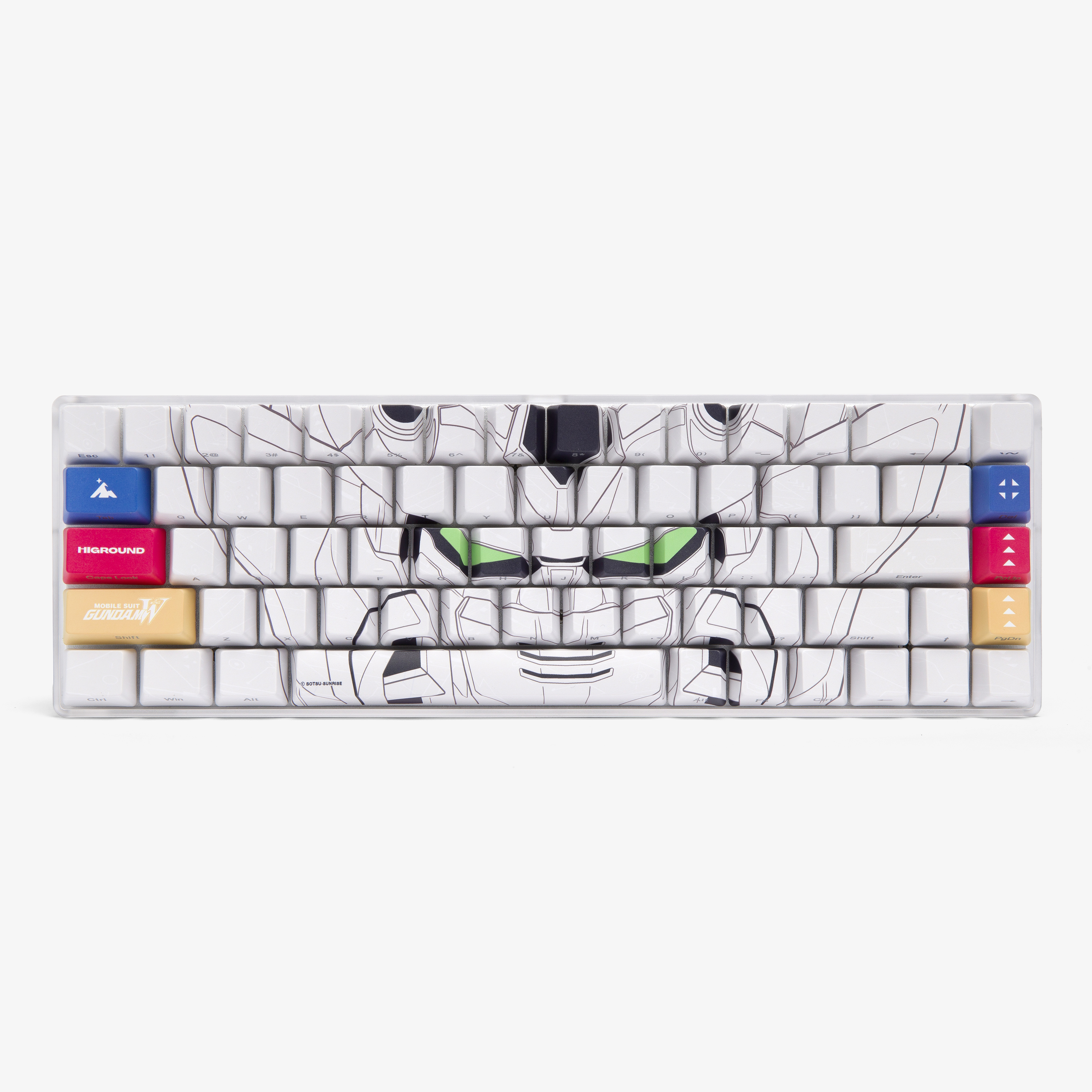 top view of gundam face keycap set in white