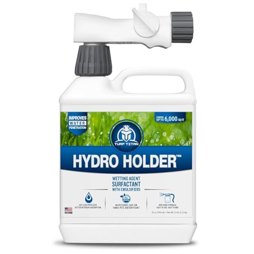 Turf Titan Hydro Holder Soil Wetting Agent for Lawn (32 Oz) W/hose End Sprayer &amp;ndash; Improves Water Absorption in Dry &amp;amp; Compacted Soil &amp;ndash; Helps Lawns Stay Green Longer in Heat &amp;ndash; Covers Up to 6,000 Sq Ft