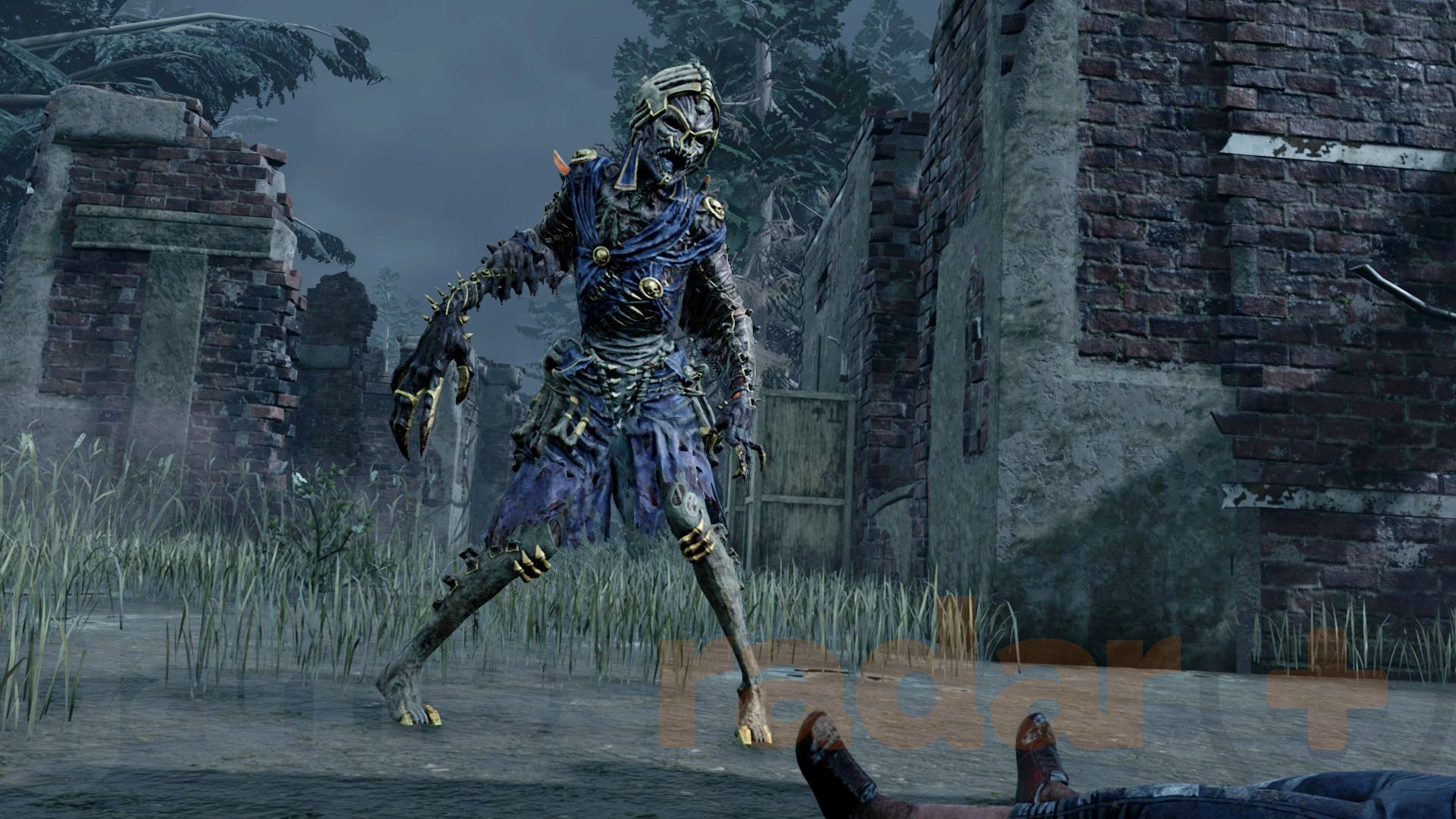 The Hag, one of the best DBD killers to unlock, stands, hunched over, after killing a victim.