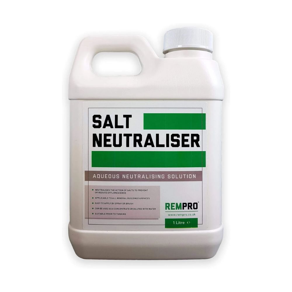 A white 1-litre plastic container with a handle and screw cap, featuring a bold &amp;ldquo;Salt Neutraliser&amp;rdquo; label in black and green.