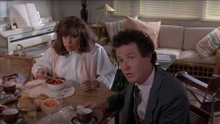 Wendie Jo Sperber and Marc McClure look up from the breakfast table in Back To The Future.