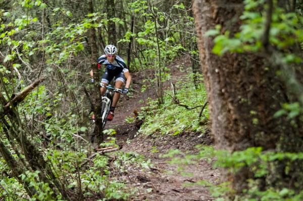 Sam Schultz (Subaru Trek) blazes through some singletrack