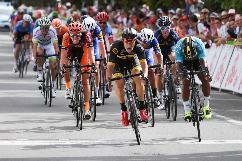 Quinten Hermans (Telenet Fidea Lions) and Lorrenzo Manzin (Vital Concept) finish stage 3 at Tour de Wallonie