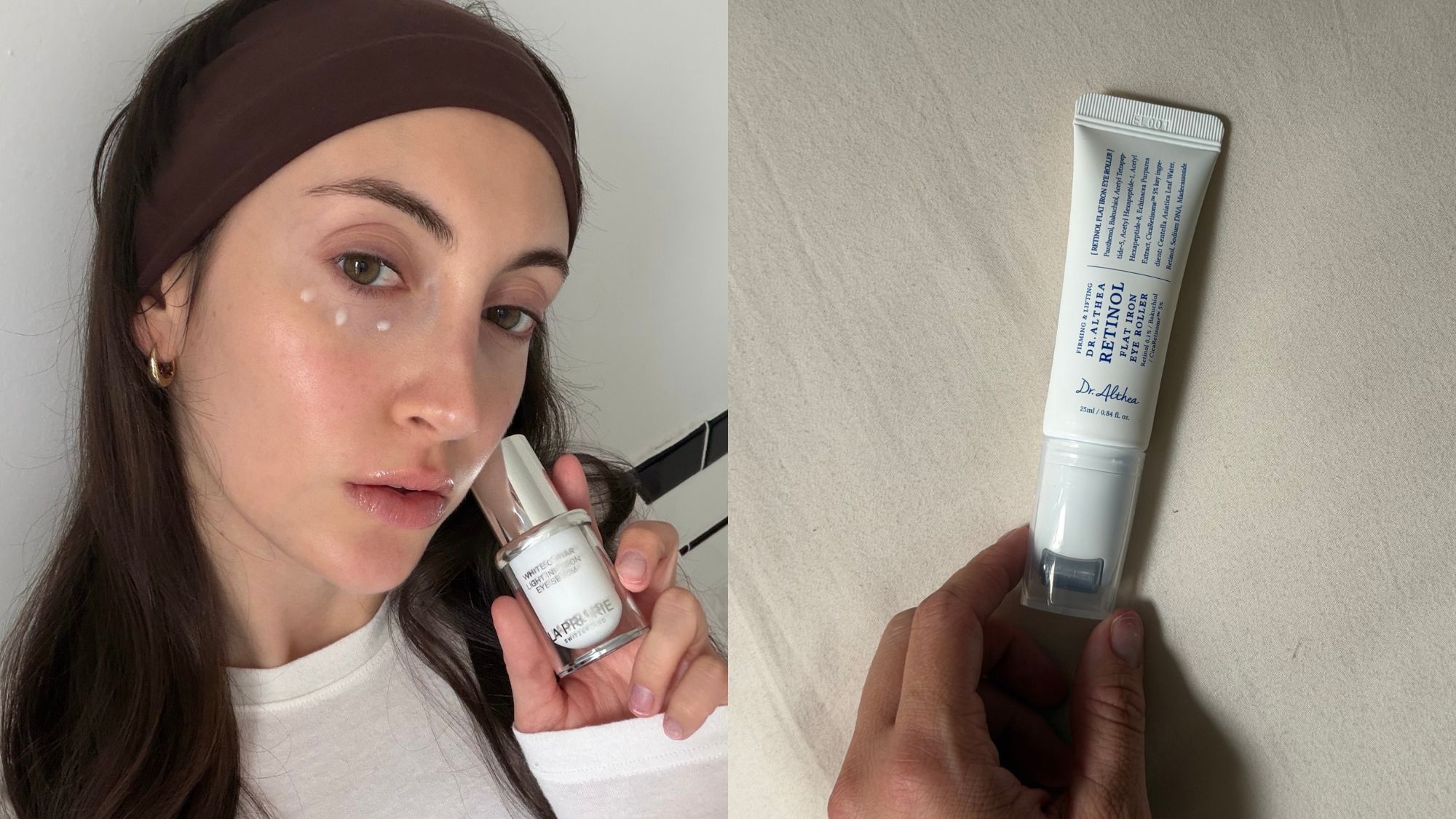 Who What Wear associate beauty editor Alyssa Brascia holding eye creams.